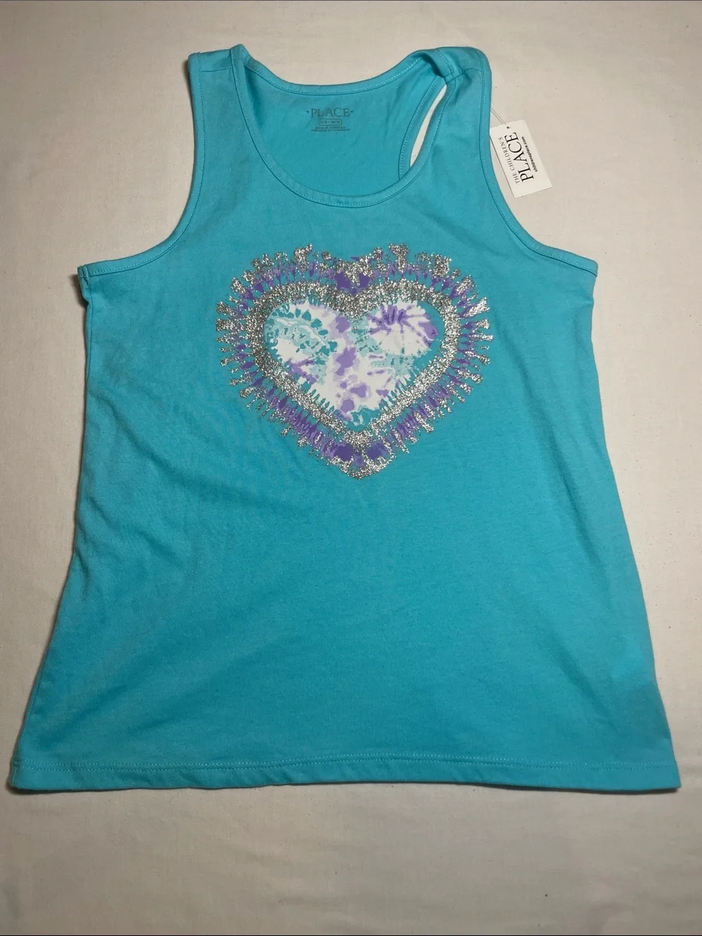 The Children's Place Turquoise Tank Top with Heart Tie-Dye Applique